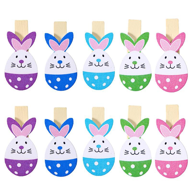 CLIP foto gantung jepitan RABBIT EGG EASTER kayu mini warna mix 10PC