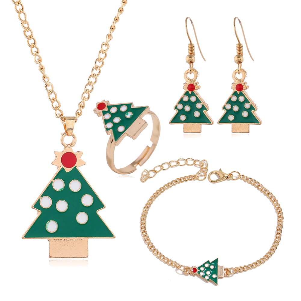 Hu Hu Hu Hu Hu Alat Bantu Pasang Kacamata♡ Set Perhiasan Kalung Gelang Cincin Anting Bentuk Pohon Natal Santa Elk Bell Untuk Wanita