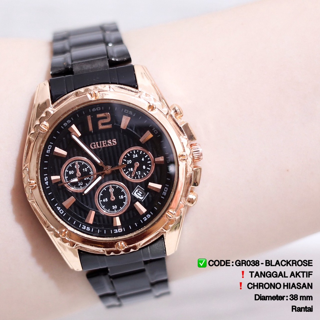 Jam tangan wanita guess rantai chrono tanggal aktif GR038