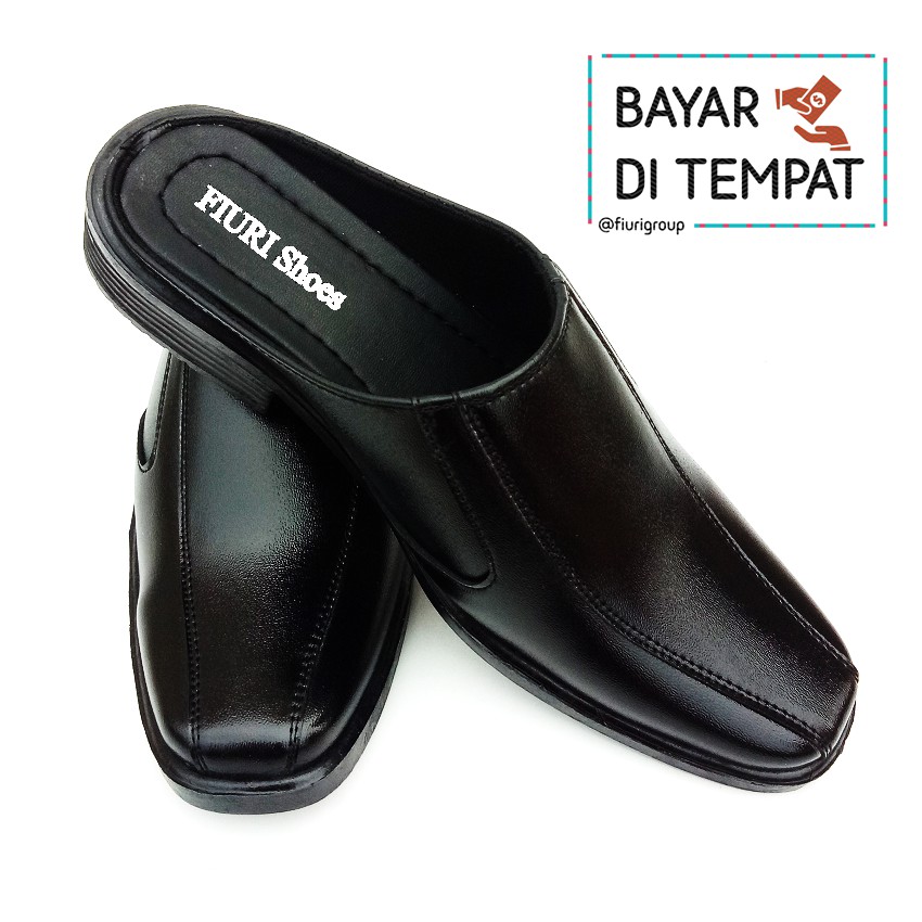 FIURI - BJ 6 Hitam 39-43 - Sepatu Pantofel Selop Pria - Sepatu Formal Pria - Sepatu Pantopel Kerja Kantor Cowok Murah - Bustong Slip On Japit Selop Nikah Promo Diskon - Slop Sendal Kulit Lebaran Hari Raya Idul Fitri - Fashion Pria