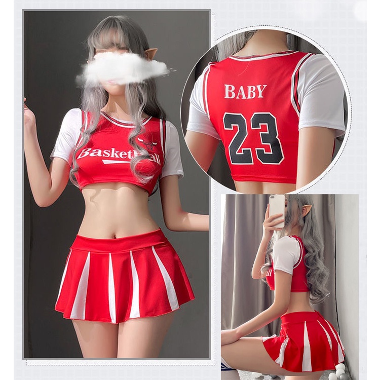 Lingerie Wanita Set Seragam Pemandu Sorak Sepak Bola Sexy Seragam Cosplay Print Motif A557-A