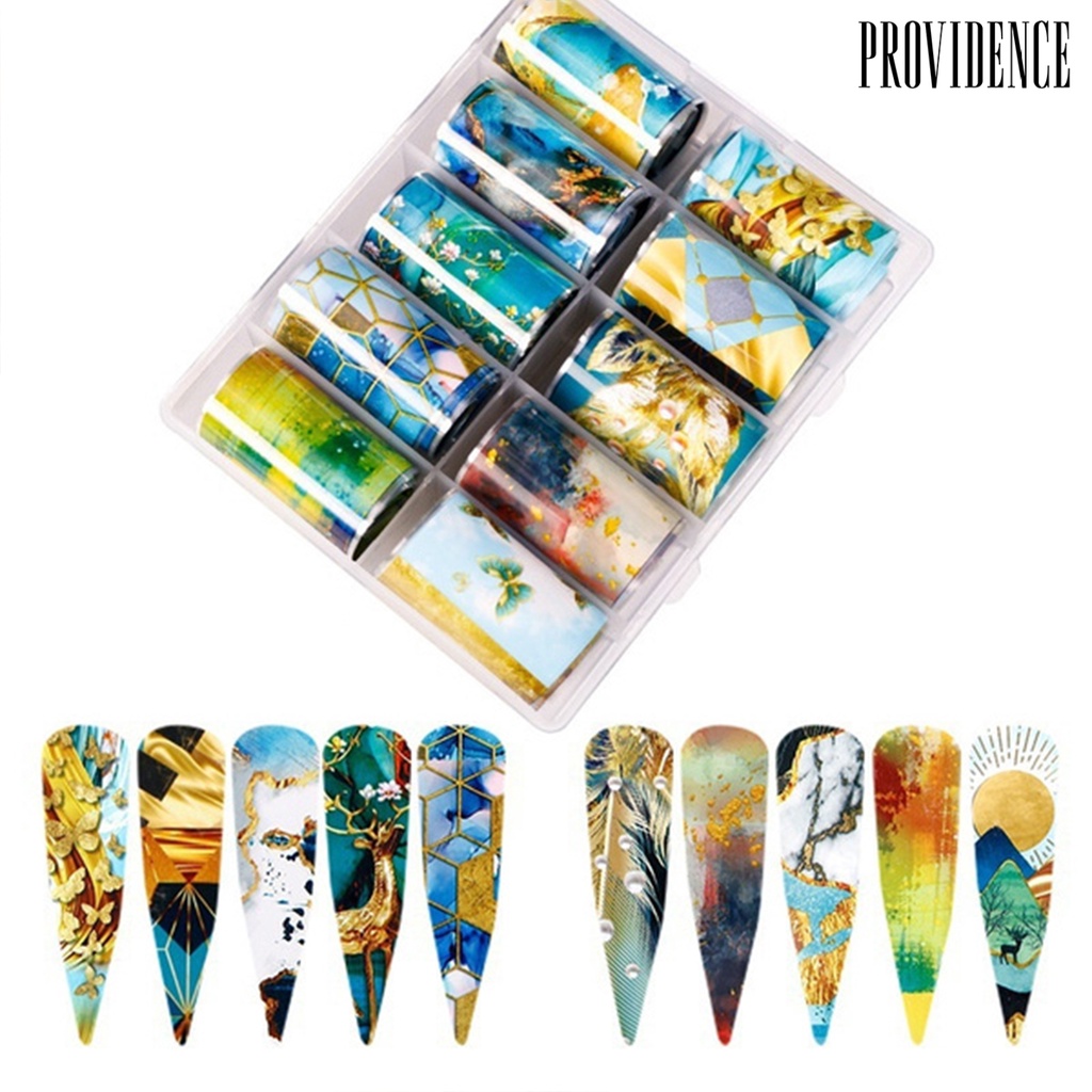 Providence 10 Rolls/Box Nail Stickers Multicolor Print Manicure Accessories PVC Polished Fingernail Decals for Women