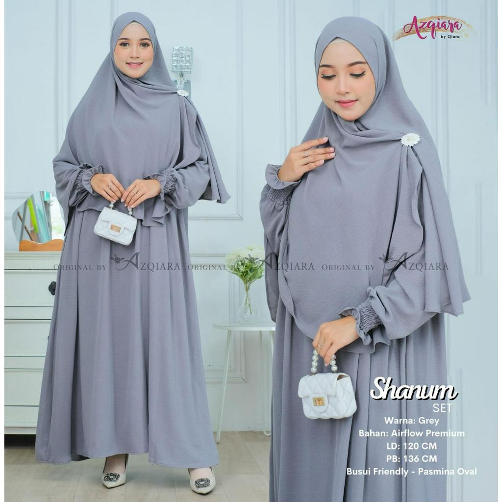 Shanum Syari Gamis Muslim Airflow Premium Original Produk By Qiara Fashion