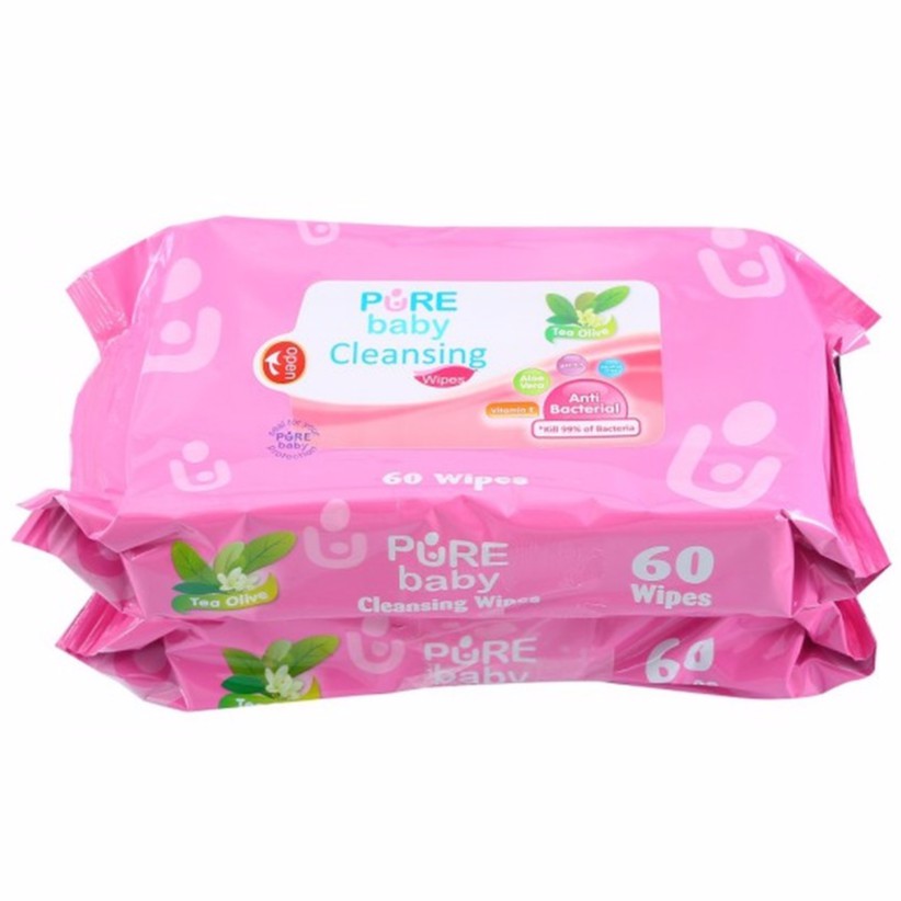 2Pack PURE BB Cleansing Wipes 60s PureBABY Cleansing Wipes 2x60s | Tissue Basah Bayi