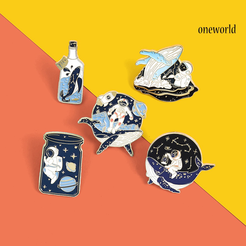 OW@ Cartoon Astronaut Whale Planet Drifting Wishing Bottle Brooch Lapel Pin Badge