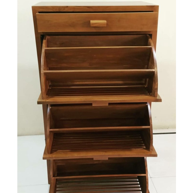 BUFET RAK PENYIMPANAN SEPATU SANDAL BUKU MINIMALIS RETRO BAHAN KAYU JATI TUA FINISHING NATURAL FURNITURE JEPARA-5