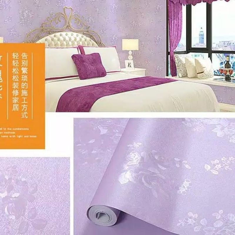 Walpeper dinding motif 3D / ungu / biru / kuning / putih / kayu / walpaper dekorasi-EMBOS UNGU