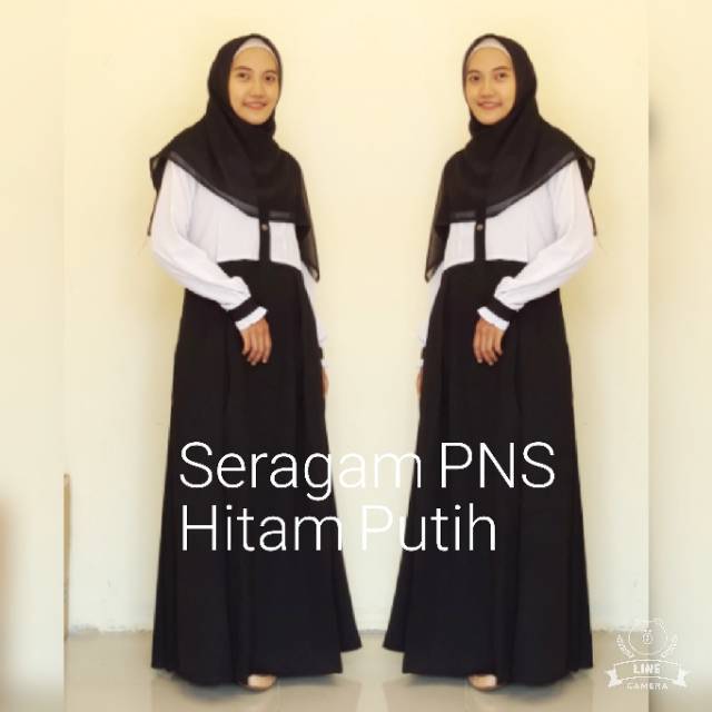 Mutiarahijabstore Gamis PDH  PNS Hitam Putih Zahrani Wolfis