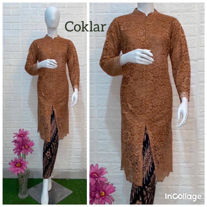 Setelan kebaya brukat tunik kancing/stelan kebaya tunik