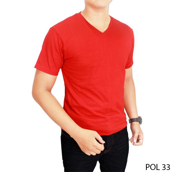 Kaos Polos Merah Cabe Katun Combed Kerah V-neck - POL 33