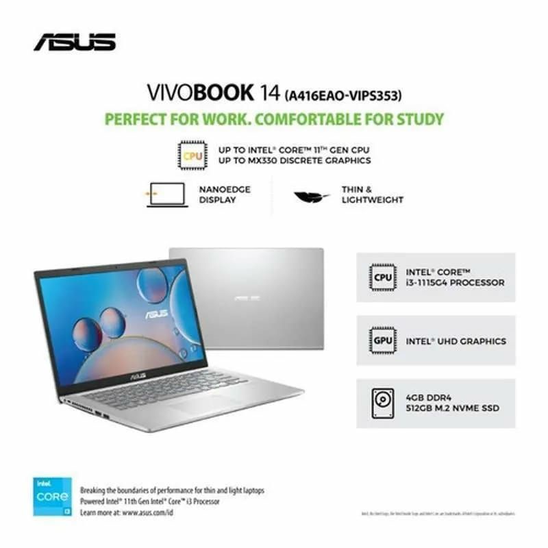 ASUS VIVOBOOK 14 A416EAO-VIPS35x -14"VIPS FHD,i3-1115G4/4G/512GB,WIN11
