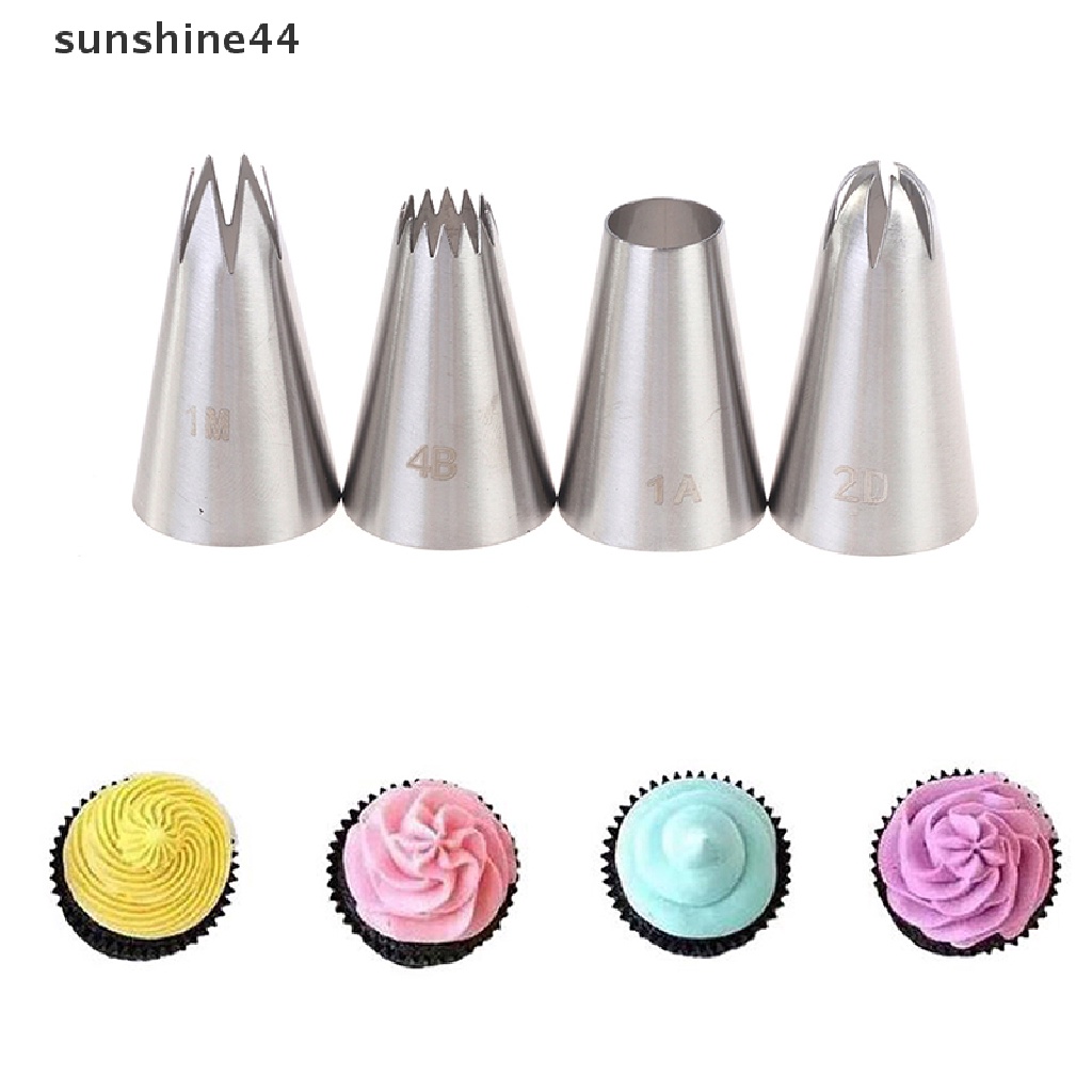 Sunshine 4Pcs Spuit Piping Medium Bahan Stainless Steel Untuk Dekorasi Kue