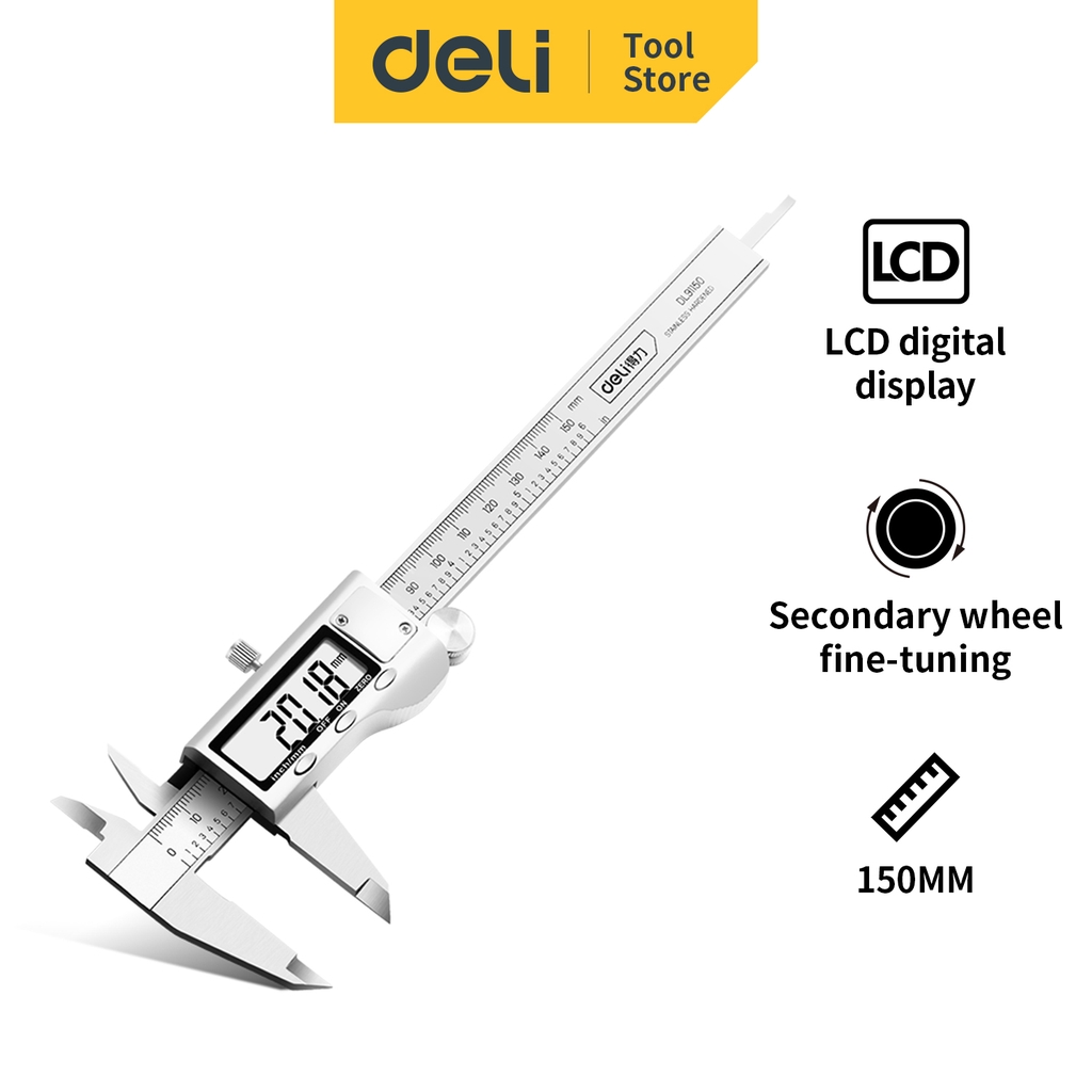 Deli Vernier Caliper/Jangka Sorong Digital 6 inch Stainless Steel DL91150 /Alat Perkakas