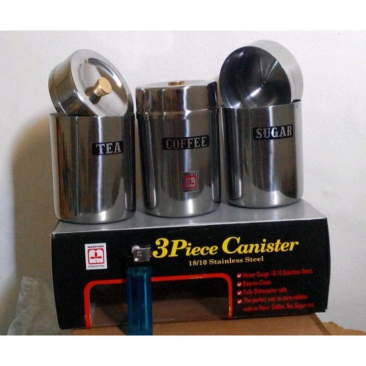 Maspion Coffee Sugar Tea Canister - Tempat Teh Kopi Gula Stainless