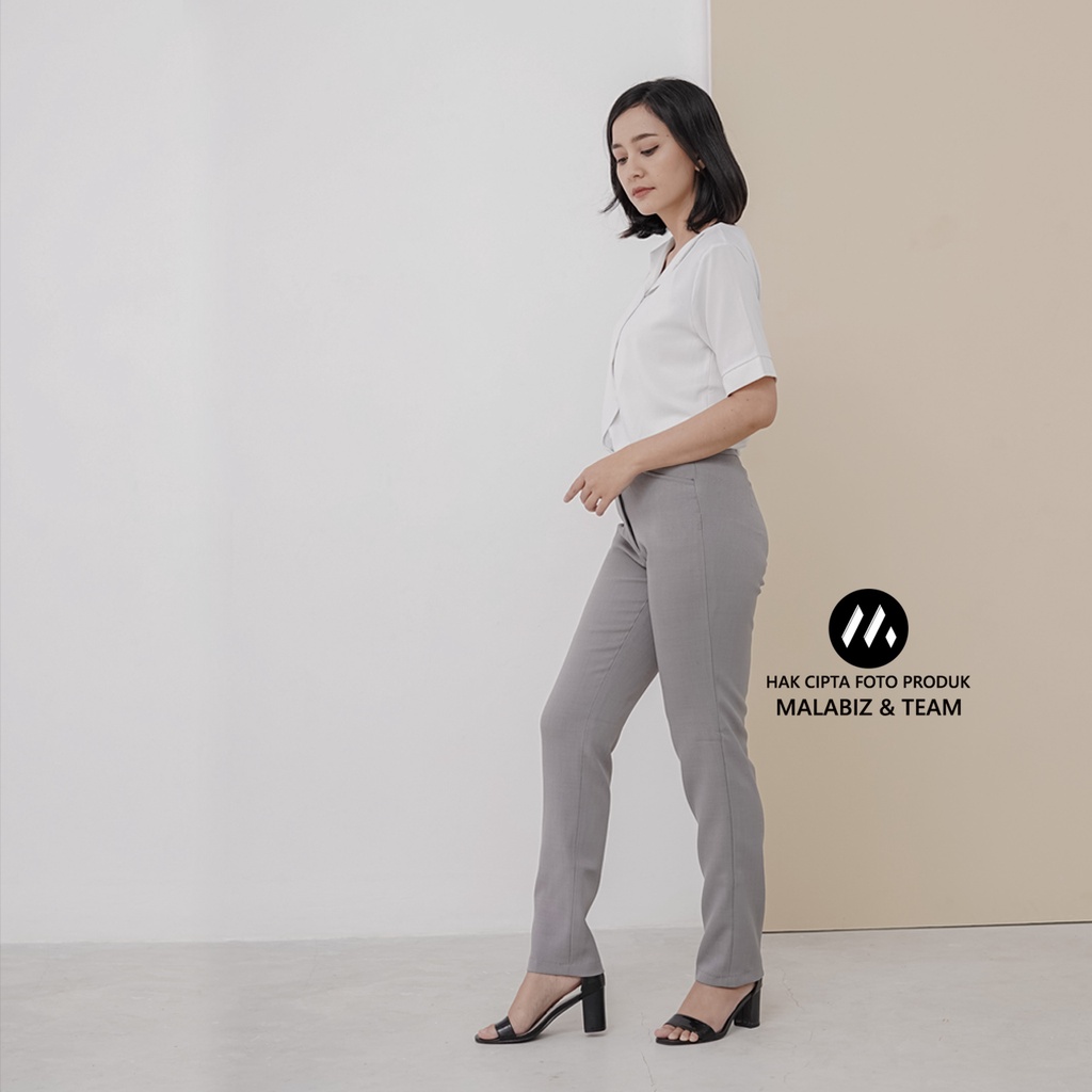 SHANNON LIGHTGREY - Celana Kantor Wanita Slim Fit Bahan Stretch dan Tebal Celana Formal Wanita Celana Panjang wanita Hitam Celana Dasar Wanita Basic Standar Kerja Malabiz