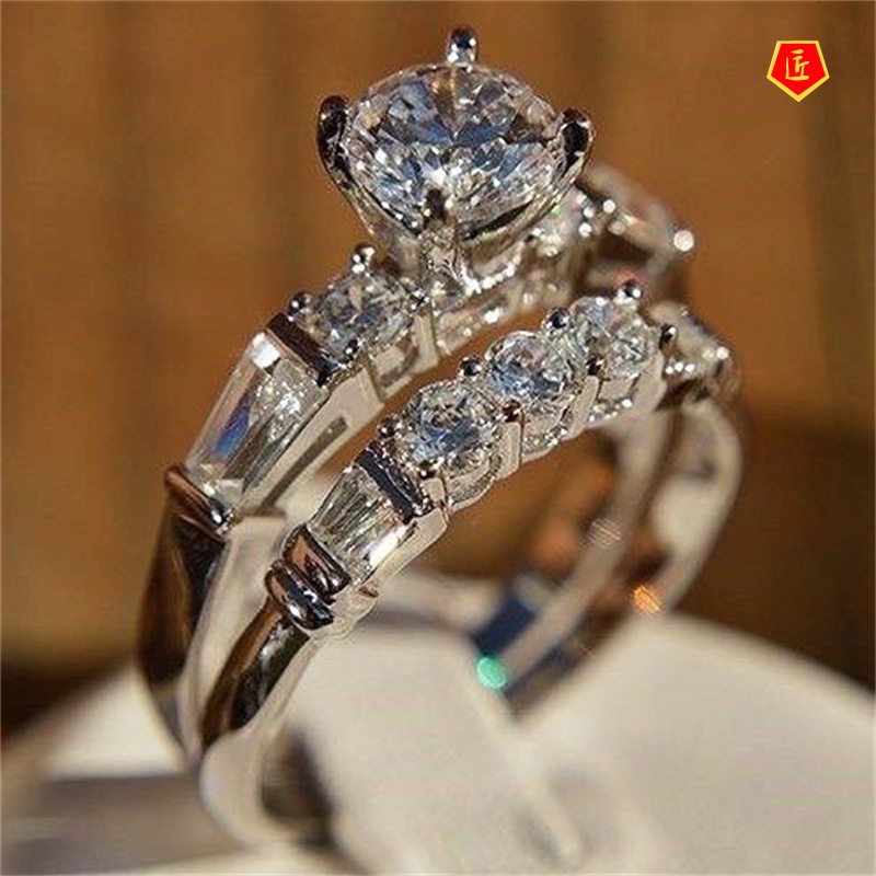 [Ready Stock]Fashion Personality Platinum Diamond Ring Set