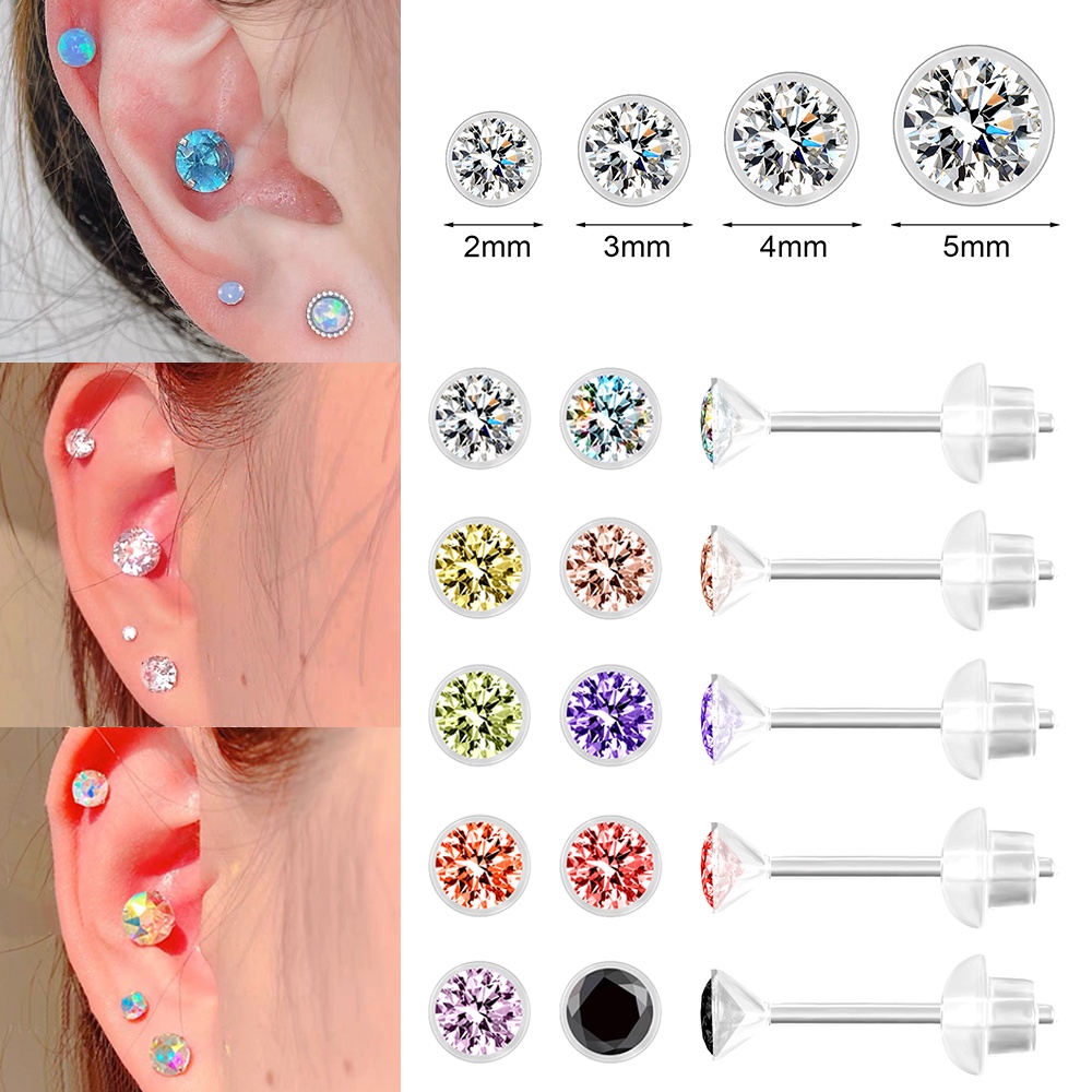 1 Pasang Anting Stud Kristal Resin Ukuran 2 / 3 / 4 / 5mm Untuk Tulang Rawan Telinga