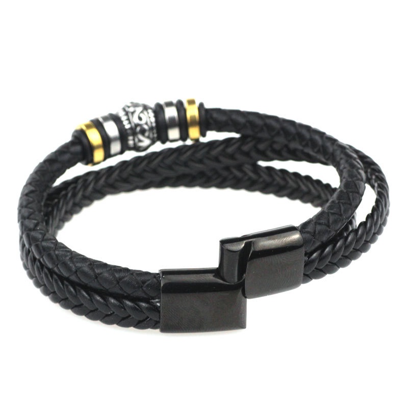 [Z H Perhiasan] Hip Hop Rock Retro Pria Fashion Multi Layer Gelang Kulit Pesta Perhiasan Aksesoris