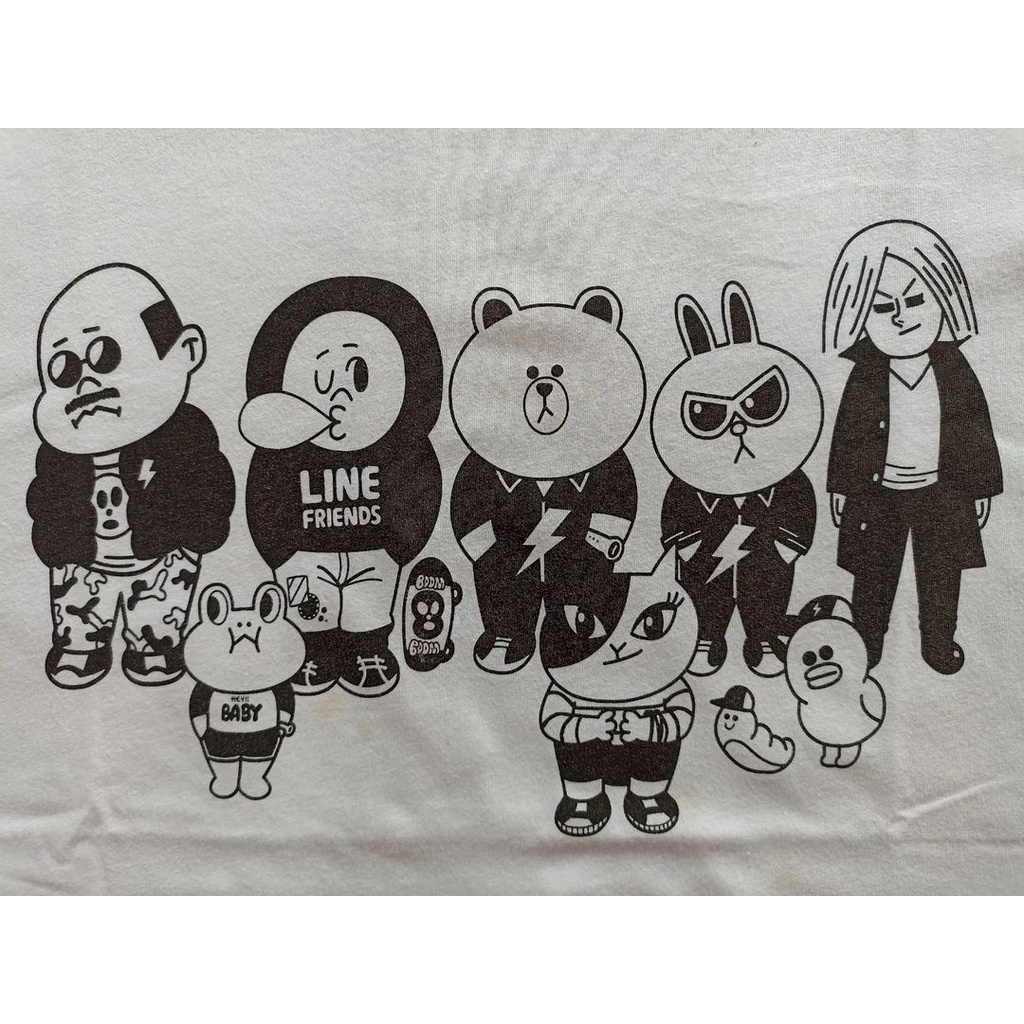 OBRAL KAOS - UT Line Friends Atasan Lengan Pendek Warna Putih Casual Bahan Cotton Free Sticker