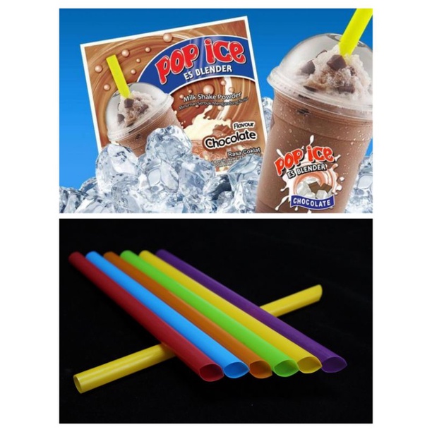 SEDOTAN PLASTIK POP ICE 9mm BESAR WARNA WARNI CERAH CANTIK