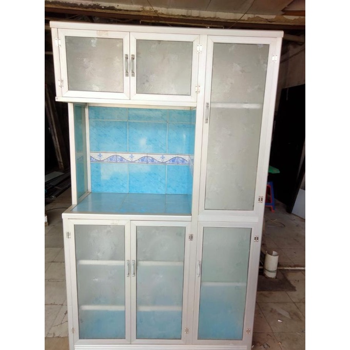 Lemari Rak Piring Aluminium Sudut 6 Pintu Premium Silver - Kualitas A Pushupyou