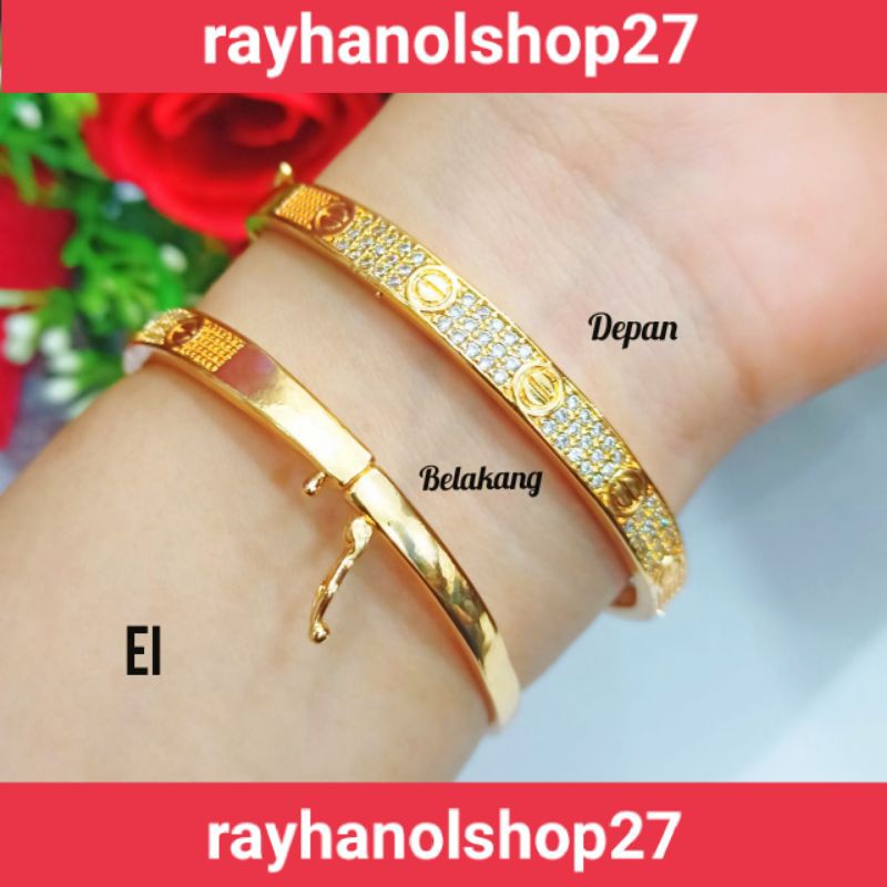 TERBARU GELANG TANGAN TITANIUM WANITA KOLONG FLEKSIBEL LAPIS EMAS 24 K WARNA GOLD DAN SILVER