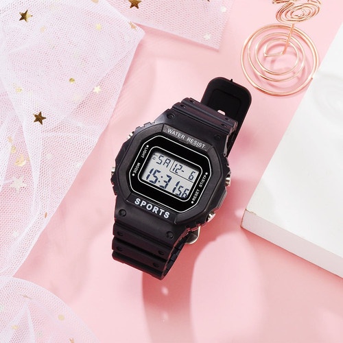 JAM TANGAN DIGITAL RUBBER PRIA WANITA SEGI KARET SPORT LED MURAH-HIJAU POLOS