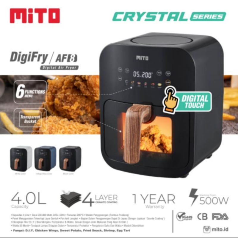 MITO Digital Air Fryer AF8 Wadah Panci Transparan Kapasitas 4 Liter  AF 8 MITO GARANSI RESMI