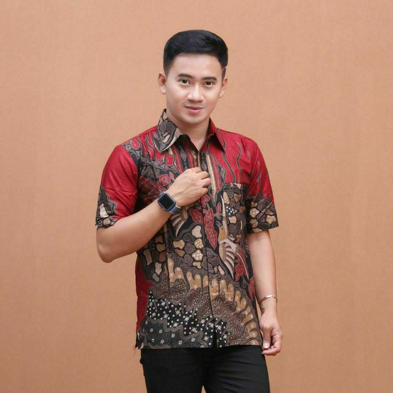 Atasan Hem Batik Pria Lengan Pendek Bahan Kain Katun