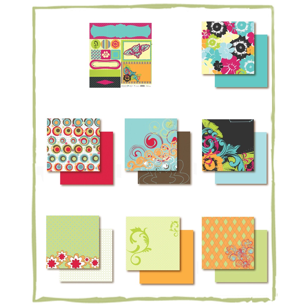 

12x12 Paket Kertas Scrapbooking "Papertrunk" (7 lembar & 1 diecut)