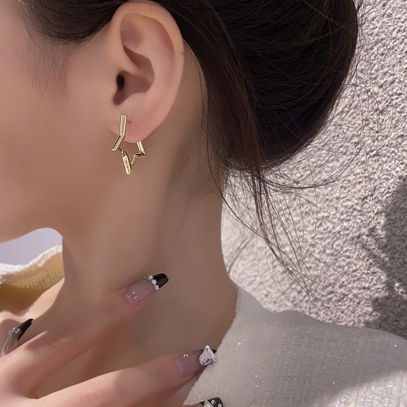 Roselife 1 Pasang Anting Tusuk Gantung Bahan Sterling Silver 925 Desain Bintang Hollow Gaya Punk Untuk Wanita