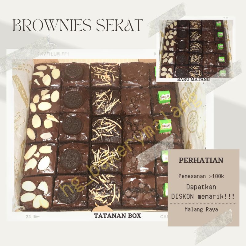 

brownies sekat | box persegi(box besar) | 20x20cm T.4-5cm | isi 25 pcs