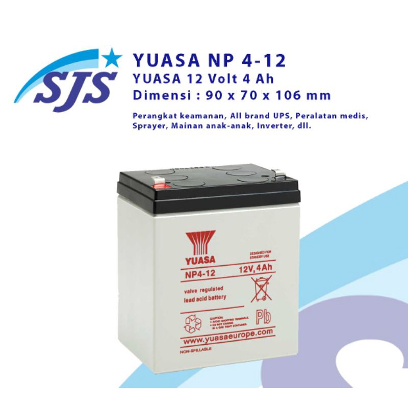 Battery Yuasa Vrla Np4-12 kering 12v 4ah