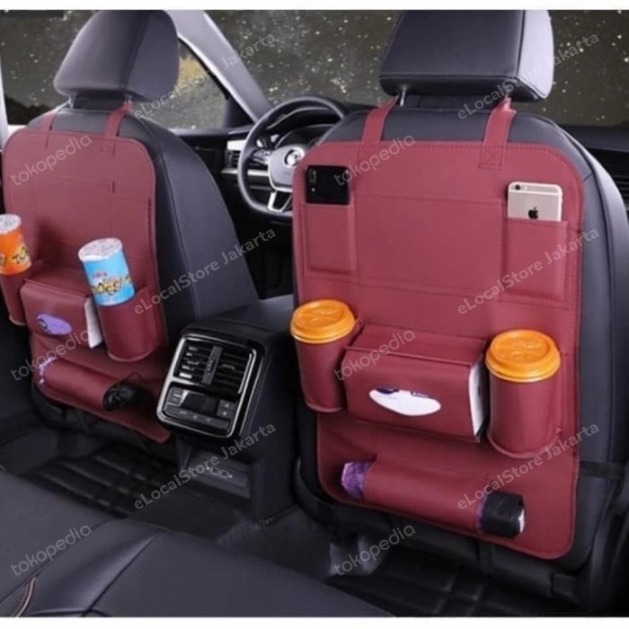 

Premium Leather Car Seat Organizer Jok Mobil EL823 - Cokelat Muda