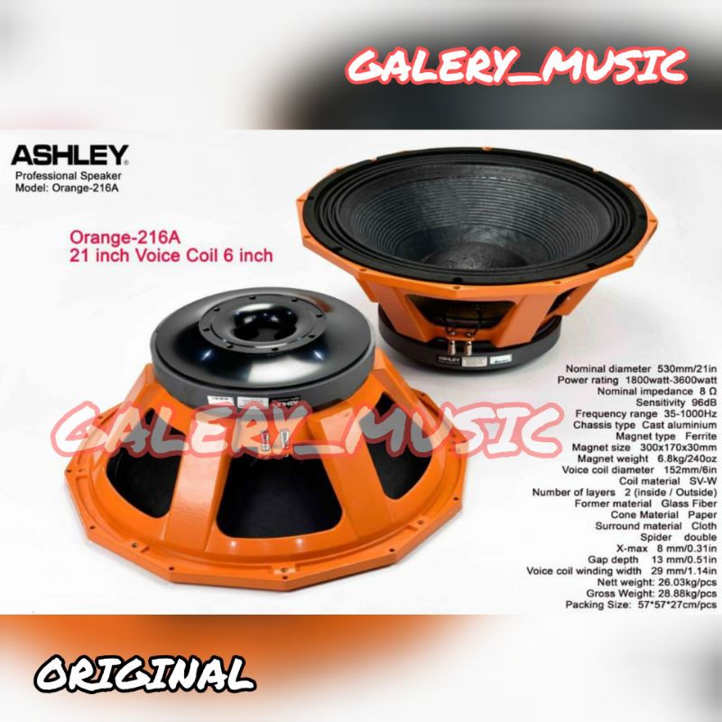 Speaker Subwoofer 21 inch Component Ashley Orange 216a ORIGINAL Coil 6 inch