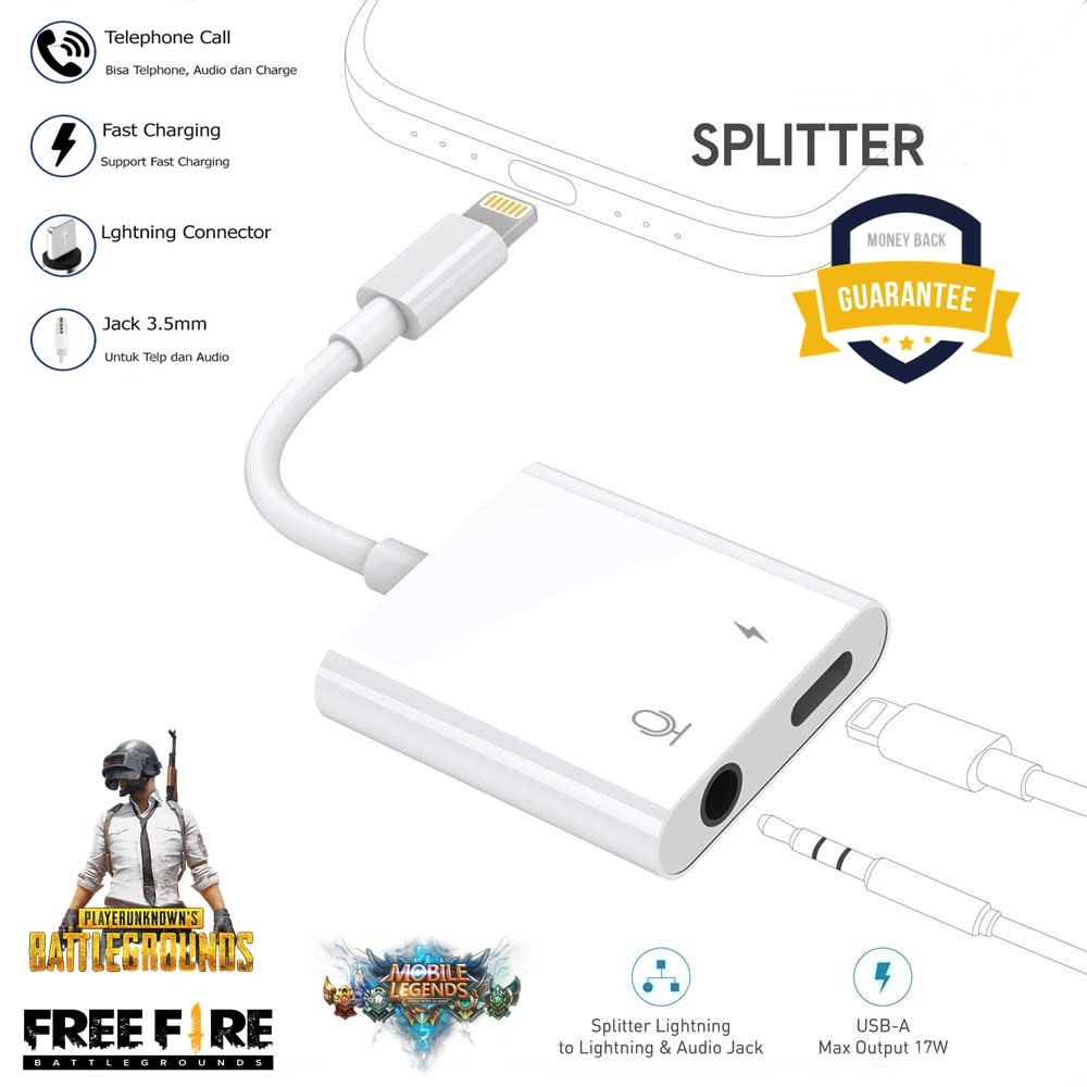 COD (SUPPORT MIC) - ORIGINAL Splitter Lightning Audio Jack 3.5mm Iphone Dual Connector 2in1