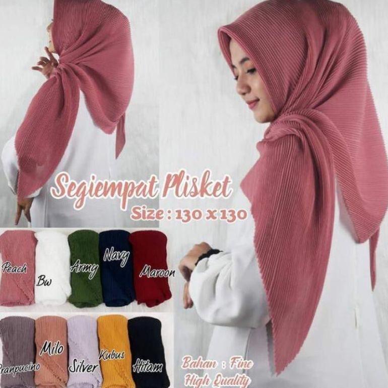 Hijab Segi Empat Plisket Jumbo 130X130 / Bella Plisket Jumbo [Bisa Cod]