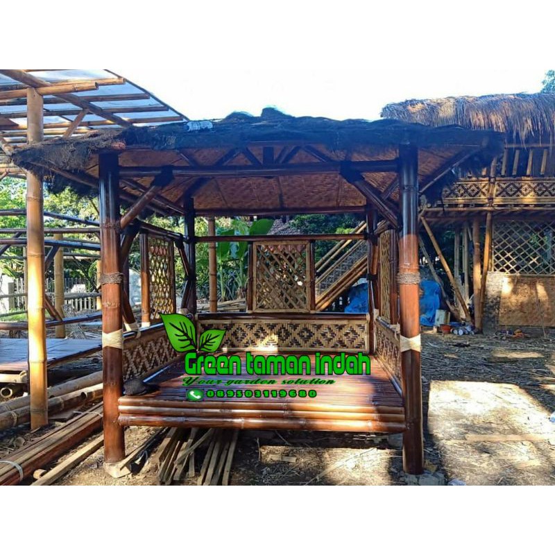  saung  bambu  hitam gazebo bambu  Shopee Indonesia