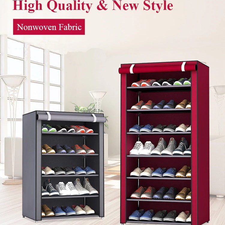 Rak Sepatu Sandal Multilayer Shoe Rack Cloth Cabinet Storage 9 Layer - Gray Silver