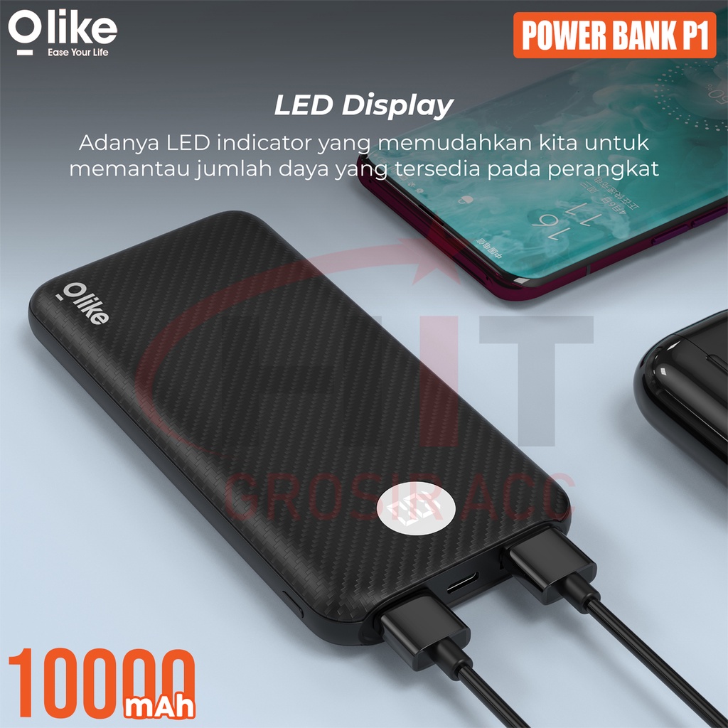 Powerbank Olike Dual USB Port 10.000 mAh LED Display Fast Charging P1