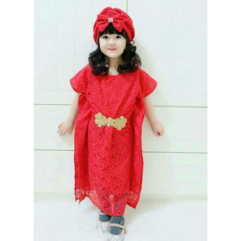 GAMIS KAFTAN BROKAT WARNA MERAH
