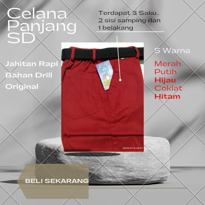 Celana Panjang Pinggang Karet SD Merah, Putih, Cokelat, Hitam, Hijau Merk ABBA