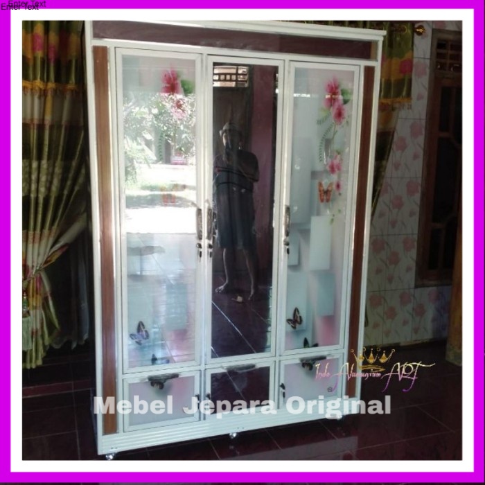 Lemari Pakaian / Baju Pintu 3 Kaca Motif Bunga Alumunium Anti Karat