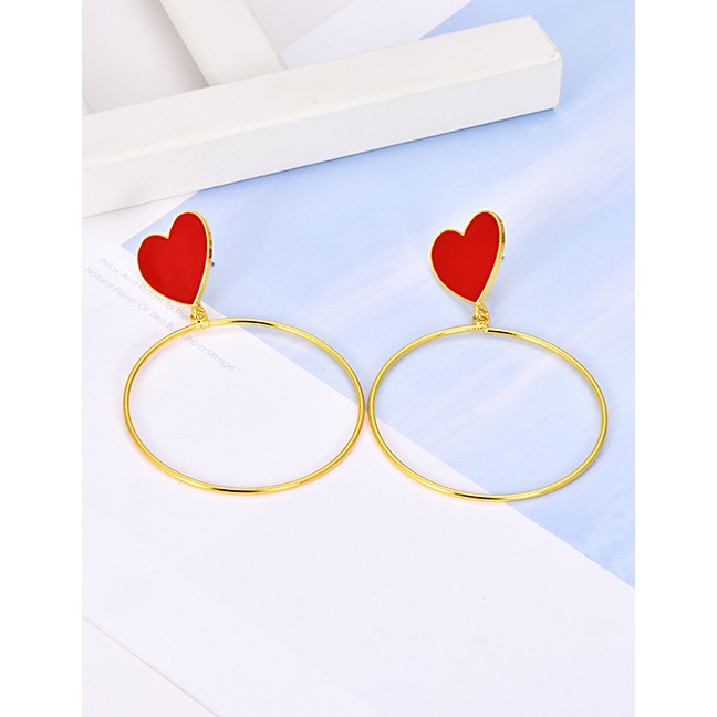 LRC Anting Tusuk Fashion Gold Alloy Love Circle Stud Earrings F46826