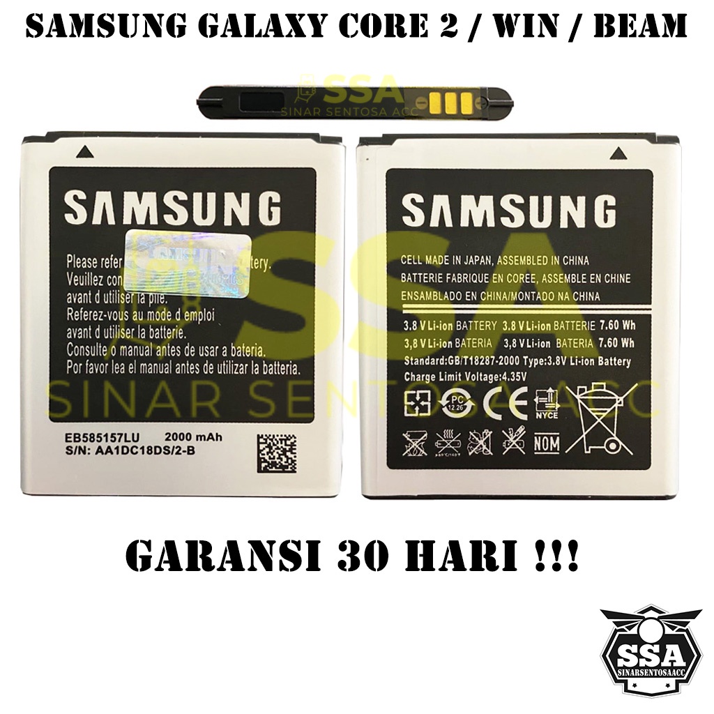 Baterai Original OEM Samsung Galaxy Core 2 Win Beam G355H G355 I8550 I8552 I8530 EB585157LU HP Ori Battery Batrai Batre Batu Batere GARANSI AWET MURAH