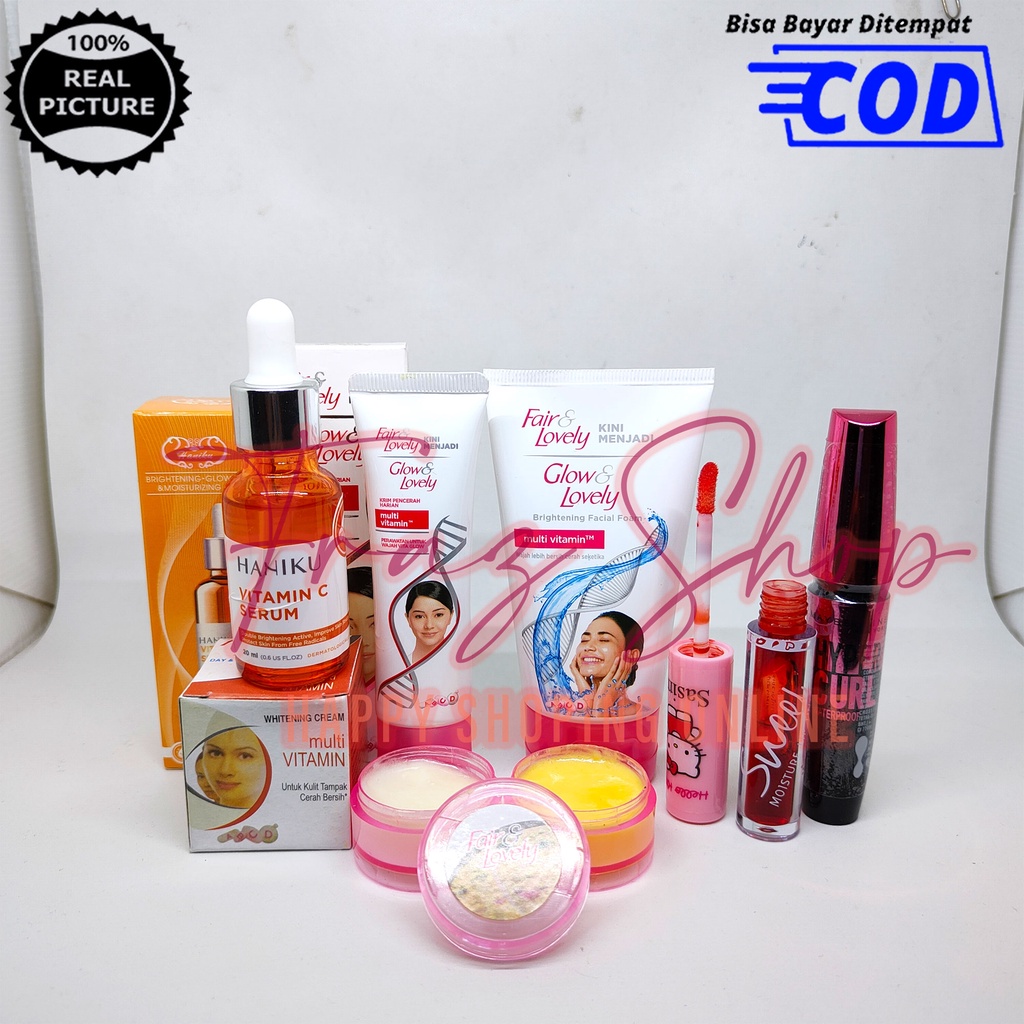 Fair & Lovely 3in1 Plus Serum Vitamin C Dan Maskara Kuning + Liptint Hello Kitty ( Facial Foam - Pel