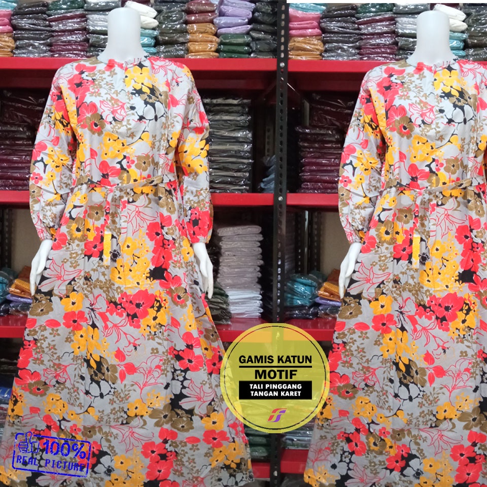 Gamis katun motif emma, gamis rasty, polkadot, kajep, gamis lebaran