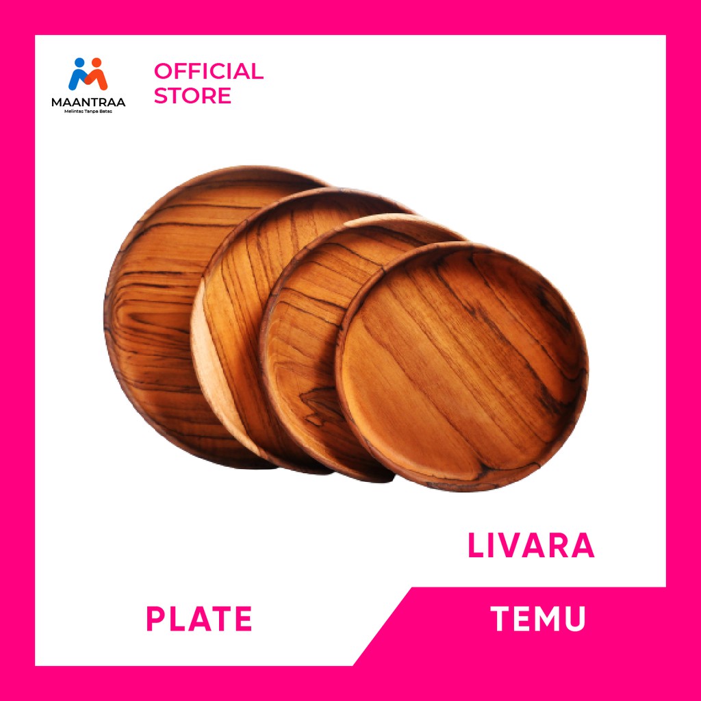 Livara Temu Plate - Piring Kayu Jati Finishing Natural Food Grade / Props Foto / Piring Kayu