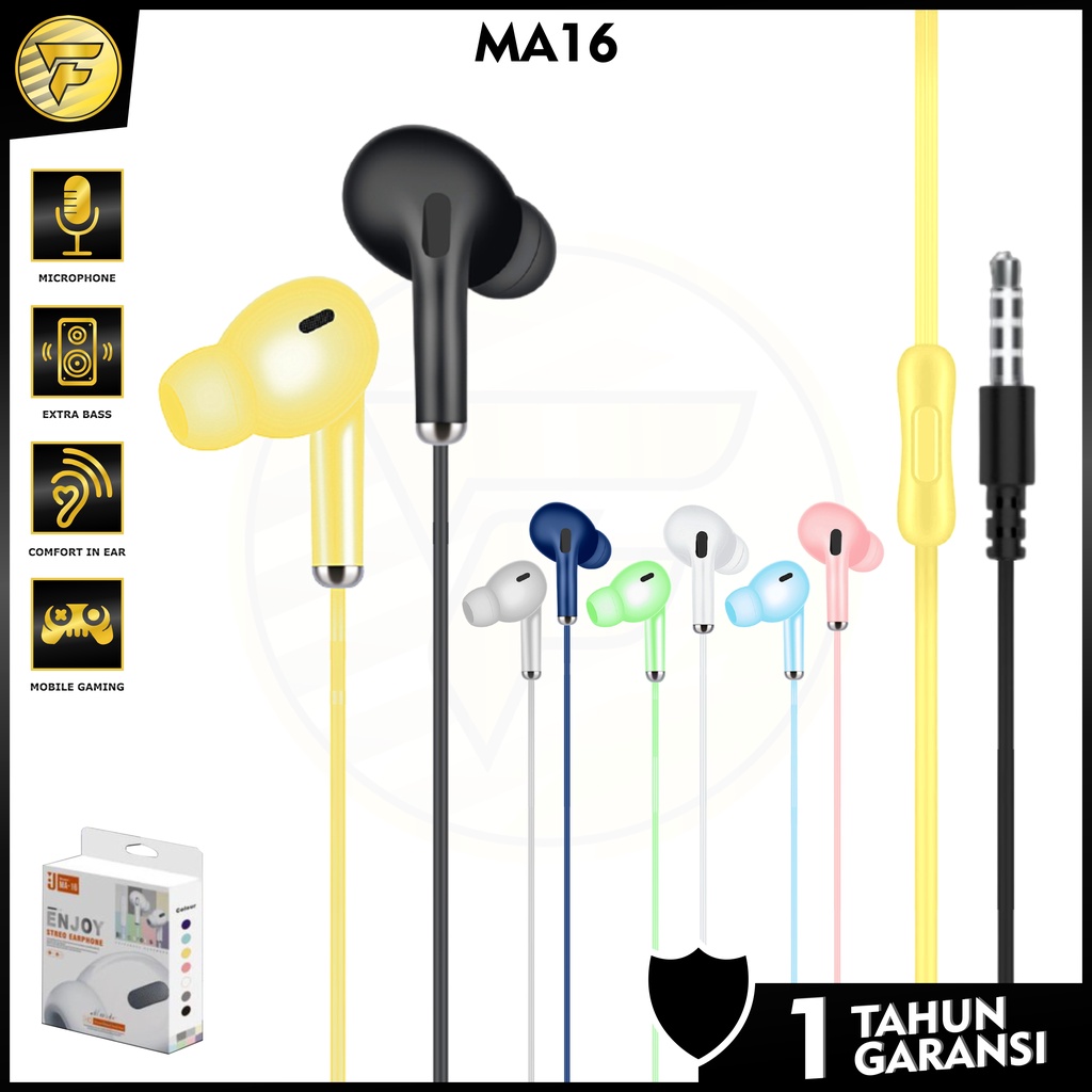 earphone M16 macaron stereo bass music telfon headset mic