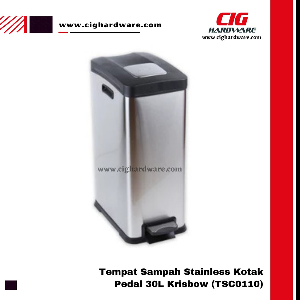 Tempat Sampah Stainless Kotak Pedal 30 Liter Krisbow